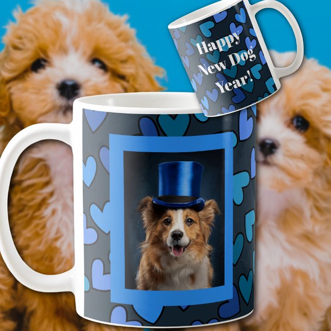 Taza De Café Año Nuevo Perro Feliz Azul (Subido por el creador)