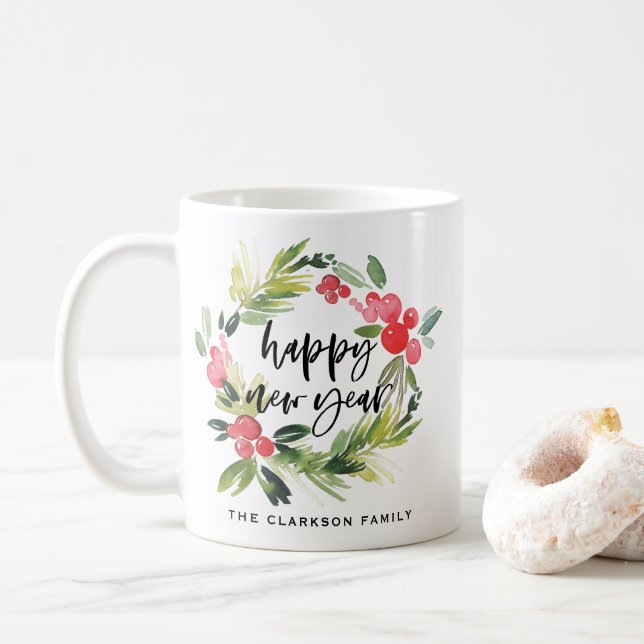 Taza De Café Año Nuevo Personalizado de la flor acuática Pine y (Con donut)