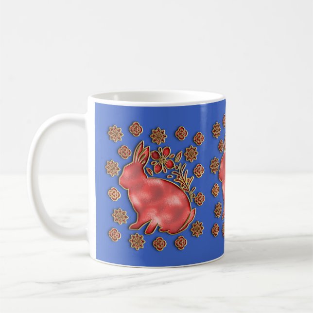 Taza De Café Año Oro Azul Del Conejo Año Nuevo Chino (Izquierda)