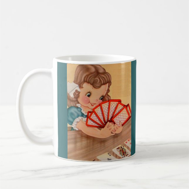 Taza De Café Años 1950 adorables naipes de niñita (Izquierda)