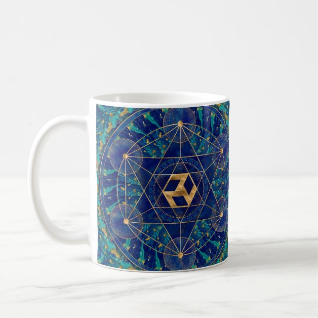 Taza De Café Antahkarana en ornamento de geometría sagrada (Izquierda)