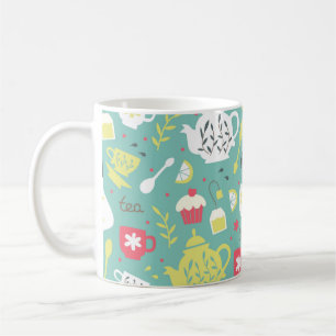Taza De Café Antecedentes con teteras, tazas, limón, flores a