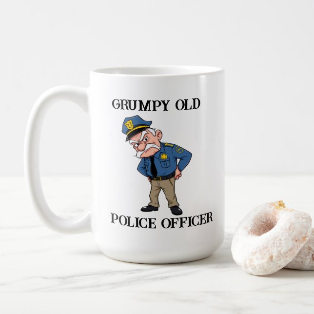 Taza De Café Antiguo y gruñón agente de policía (Con donut)