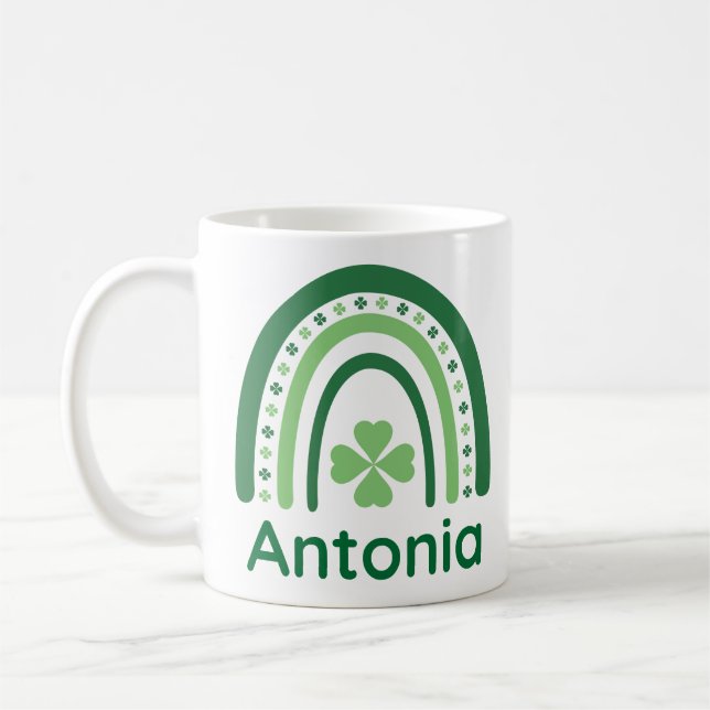 Taza De Café Antonia Name Clover Boho Rainbow (Izquierda)