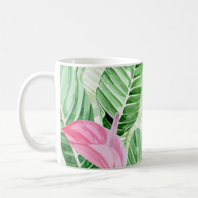 Taza De Café Anturio Rosa Planta Tropical (Izquierda)