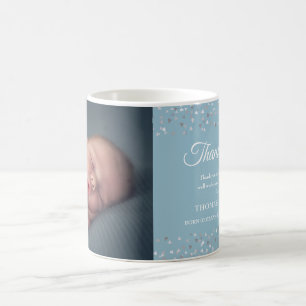 Taza De Café Anuncio de nacimiento de niño azul agradecimiento