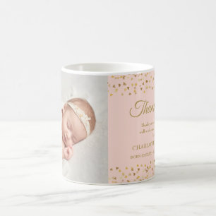Taza De Café Anuncio de nacimiento en rosa de agradecimiento po
