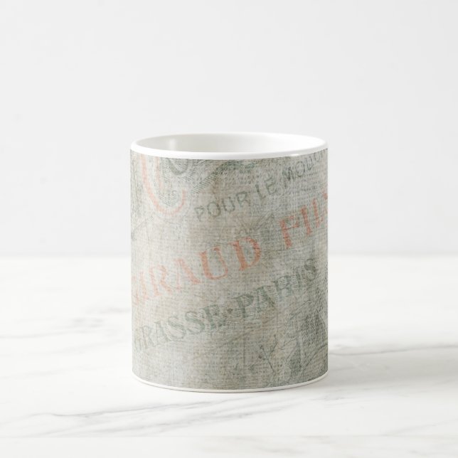 Taza De Café Anuncio de París sobre papel viejo y falso (Centro)