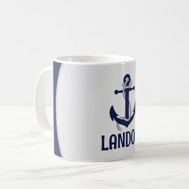 Taza De Café Anuncio náutico de la marina azul personalizado (Anverso izquierdo)