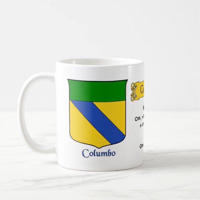 Taza De Café Apellido Columbo Escudo heráldico y Blazon (Izquierda)