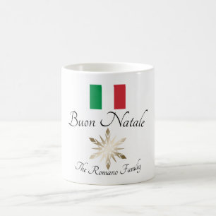 Taza De Café Apellido italiano Buon Natale Bandera y copo de ni