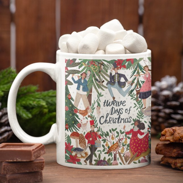 Taza De Café Apenas 12 días de Ilustracion clásico de Navidades (twelve Days of Christmas illustration traditional vintage retro Mug)