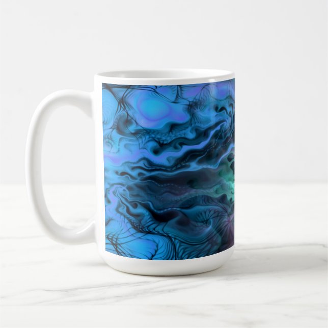 Taza De Café Apofisis Arte Fractal II - azul rosa verde (Izquierda)