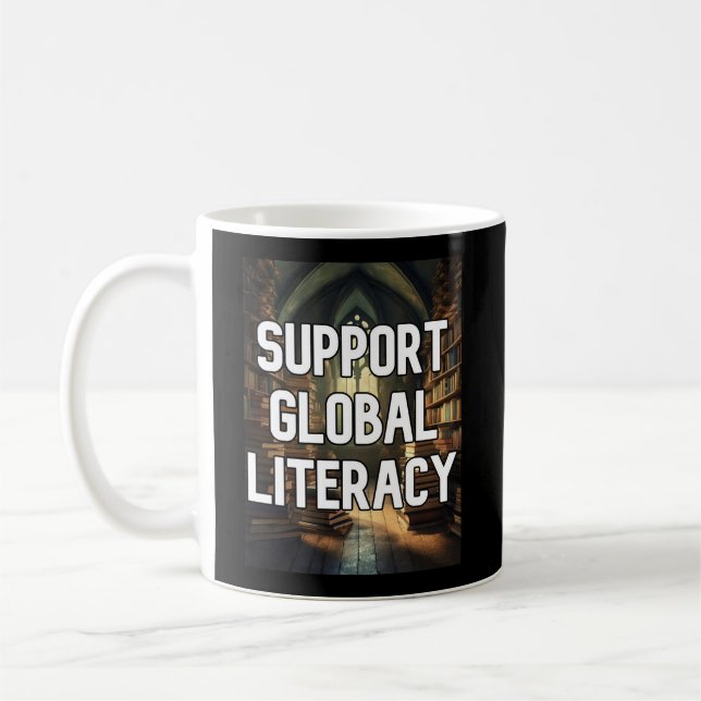 Taza De Café Apoyar la alfabetización global con biblioteca (Izquierda)