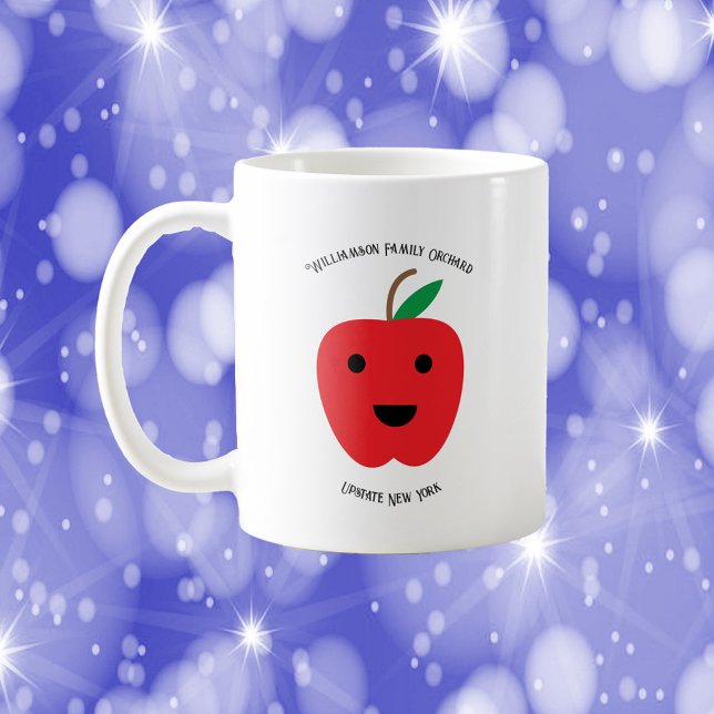 Taza De Café Apple Orchard Kawaii Red Personalize (A mug with a cute apple and text you can personalize!)