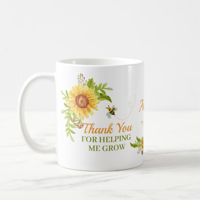 Taza De Café Apreciación del profesor de girasol amarillo acuar (Izquierda)