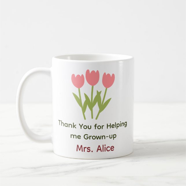 Taza De Café Apreciación verde rosa floral con encanto minimali (Izquierda)