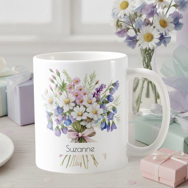 Taza De Café April Birth Flower Mug | Daisies & Sweet Peas (Subido por el creador)