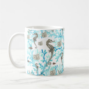 Taza De Café Aqua Beige Seahorse Ocean Sealife