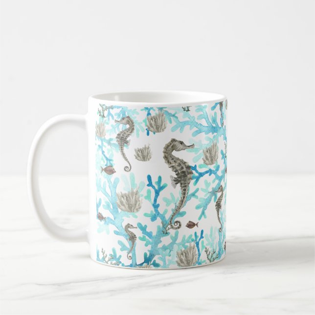 Taza De Café Aqua Beige Seahorse Ocean Sealife (Izquierda)