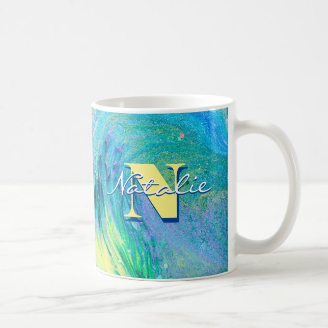 Taza De Café Aqua Blue Acrylic Flow Art Coffee Mug (Derecha)