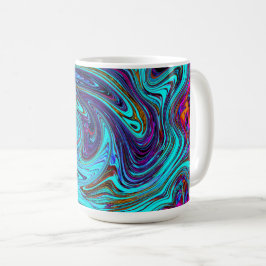 Taza De Café Aqua Blue and Black Groovy Resumen de arte retro