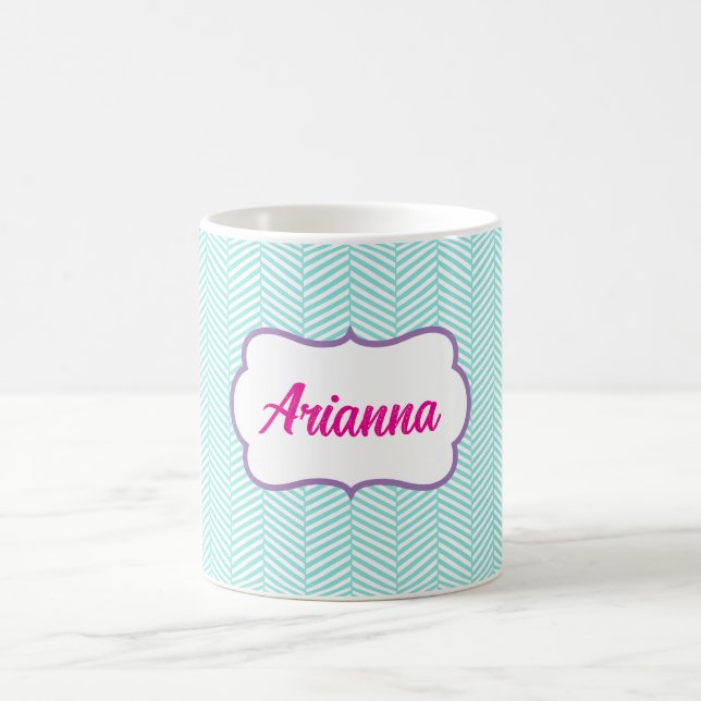 Taza De Café Aqua Blue and Lavender Purple Chevron Name (Centro)