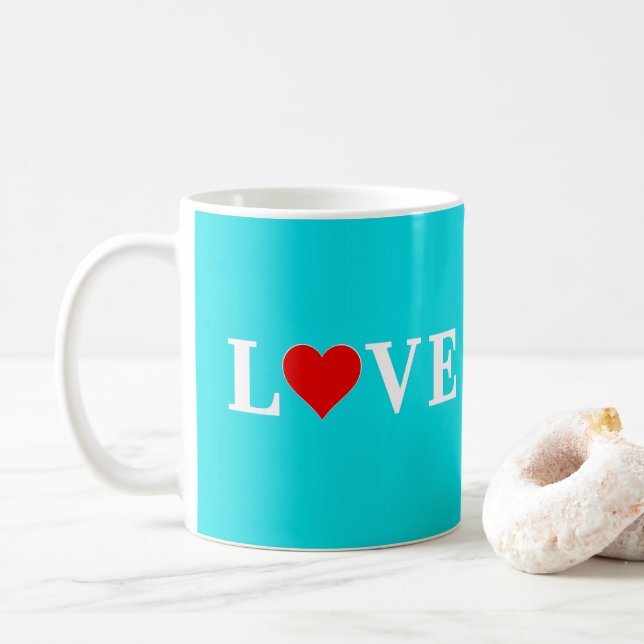 Taza De Café Aqua Blue LOVE Heart (Con donut)