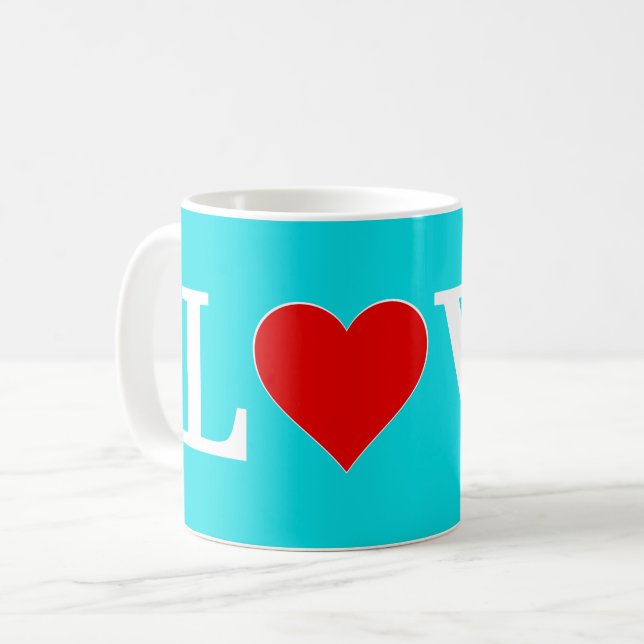 Taza De Café Aqua Blue LOVE Moderno Elegante (Anverso izquierdo)