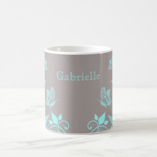 Taza De Café Aqua Butterfly Floral Mug (Centro)