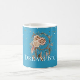 Taza De Café Aqua Floral Feathers Dream Catcher