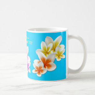 Taza De Café Aqua Hawaiian Flores y el café de la Personalizado