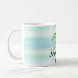 Taza De Café Aqua Mint Blue White Stripes Tropical Palm Tree