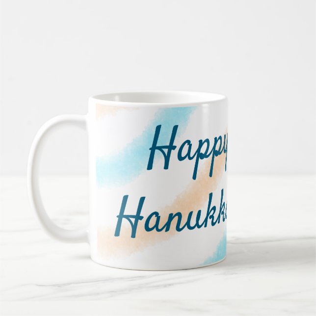 Taza De Café Aqua naranja feliz Hanukkah agregar mensaje de tex (Izquierda)
