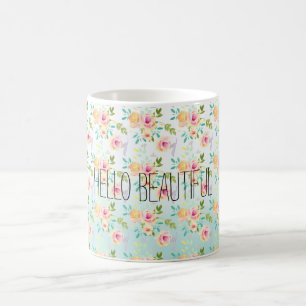 Taza De Café Aqua Ombre Flor Amarilla Rosa
