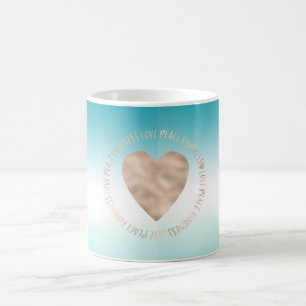 Taza De Café Aqua Ombre Oro Amor Paz Corazón   