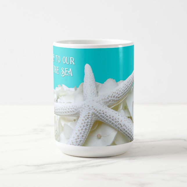 Taza De Café Aqua Starfish Floral Beach House Mug personalizado (Centro)