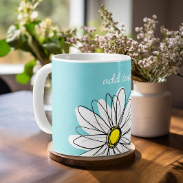 Taza De Café Aqua y Yellow Whimsical Daisy Personalizado Textos
