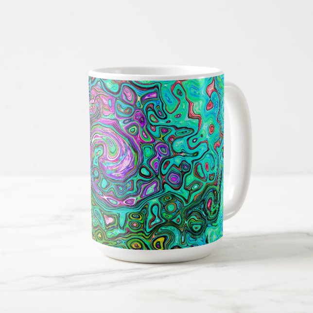 Taza De Café Aquamarine Groovy Abstract Retro Láquido Swirl (Anverso derecho)