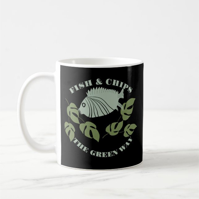Taza De Café Aquaponics Fish & Chips Green Way Black (Izquierda)
