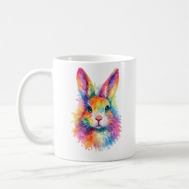 Taza De Café Aquarell Regenbogen Hase Tasse – Wildtier Edition (Izquierda)