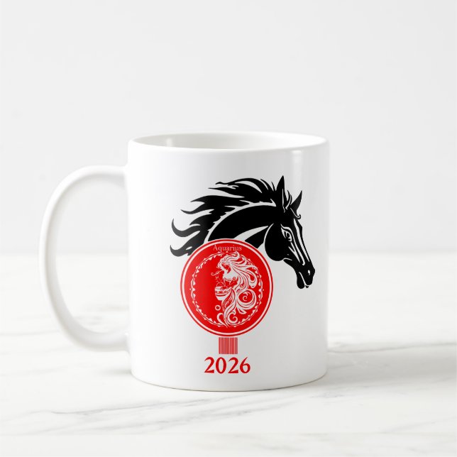 Taza De Café Aquarius x Año Personalizado del caballo 2026 (Izquierda)
