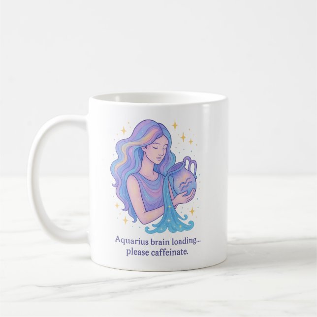 Taza De Café Aquarius Zodiac Mug – Brain Loading, Please Caffei (Izquierda)