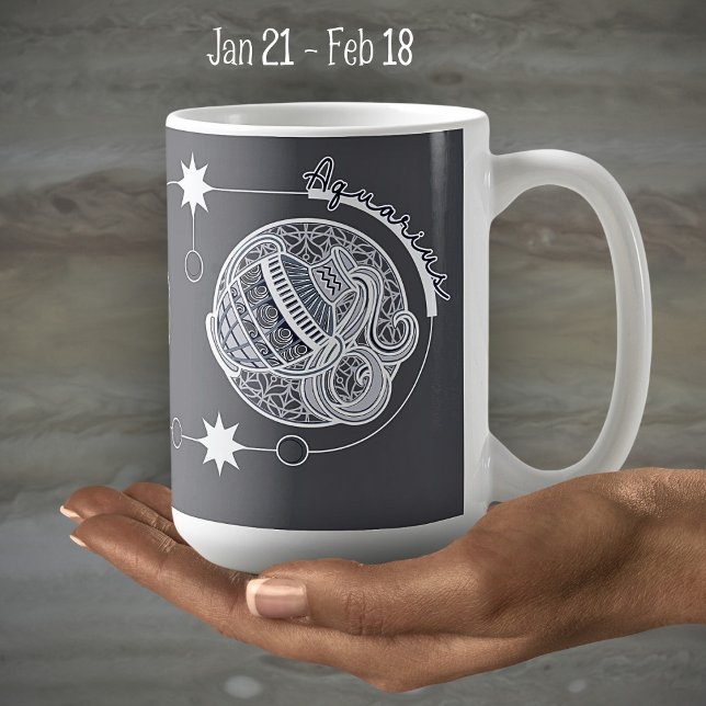 Taza De Café Aquarius Zodiac Rótulo Astrología Mandala Blanco A (Subido por el creador)
