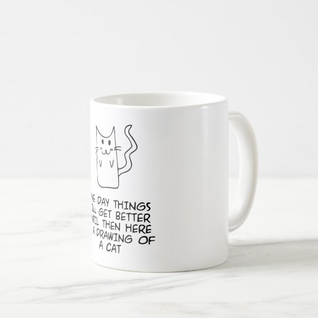Taza De Café Aquí está el dibujo de un gato (Anverso derecho)