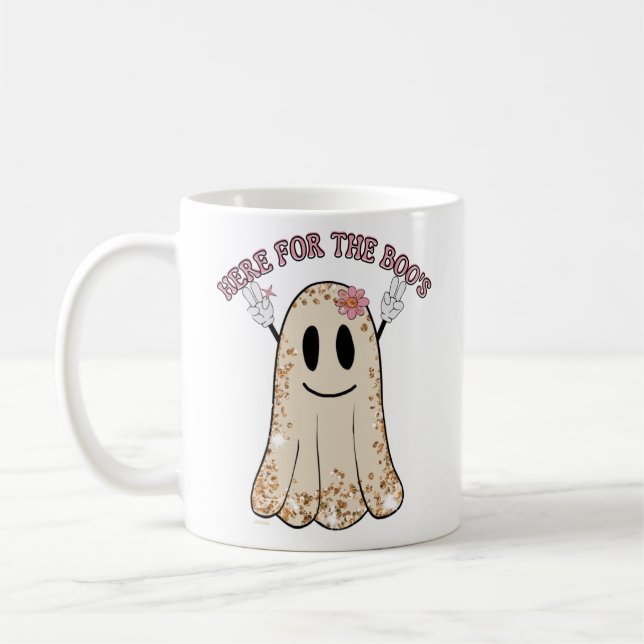 Taza De Café AQUÍ POR EL gracioso fantasma de Halloween del BOO (Izquierda)