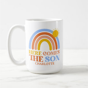 Taza De Café Aquí viene el arcoíris del hijo Baby Shower