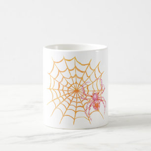 Taza De Café Araña naranja rosa Groovy en Halloween de telaraña