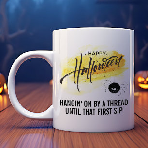 Taza De Café Araña Negra con Telaraña Personalizable Halloween
