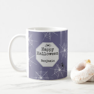 Taza De Café Arañas y webs púrpura y espeluznantes Feliz Hallow